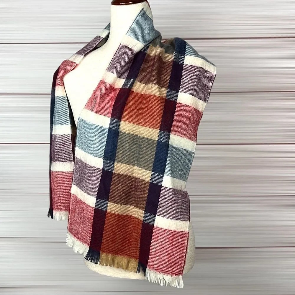 NWOT Vintage 100% Cashmere Unisex’s Plaid Scarf England 12,5x54 inches